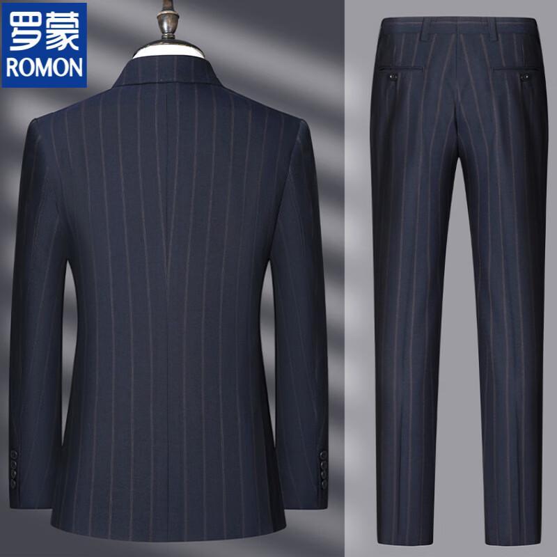 ROMON Men's Slim Fit Business Casual Striped Suit