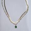 18K Gold Double Layer Snake Chain Necklace with Mini Square Crystal Pendant