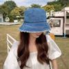 Tassel Washed Denim Bucket Hat Wide Brim Summer Sun Hat Simple Denim Fisherman Hat  Outdoor