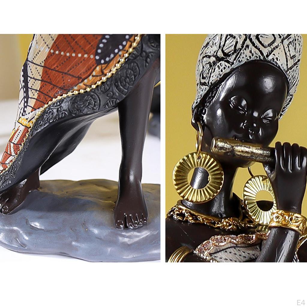 African Lady Figurine Tribal Women Statue Exotic Ornaments for Living Room