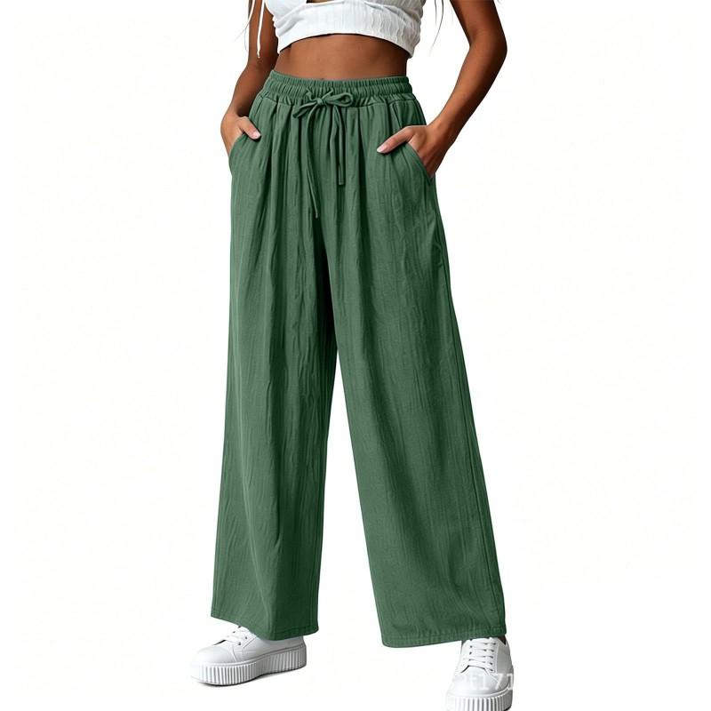 Womens High-Waisted Wide Leg Pants With Drawstring Waist Loose Fit Casual Trousers 2026