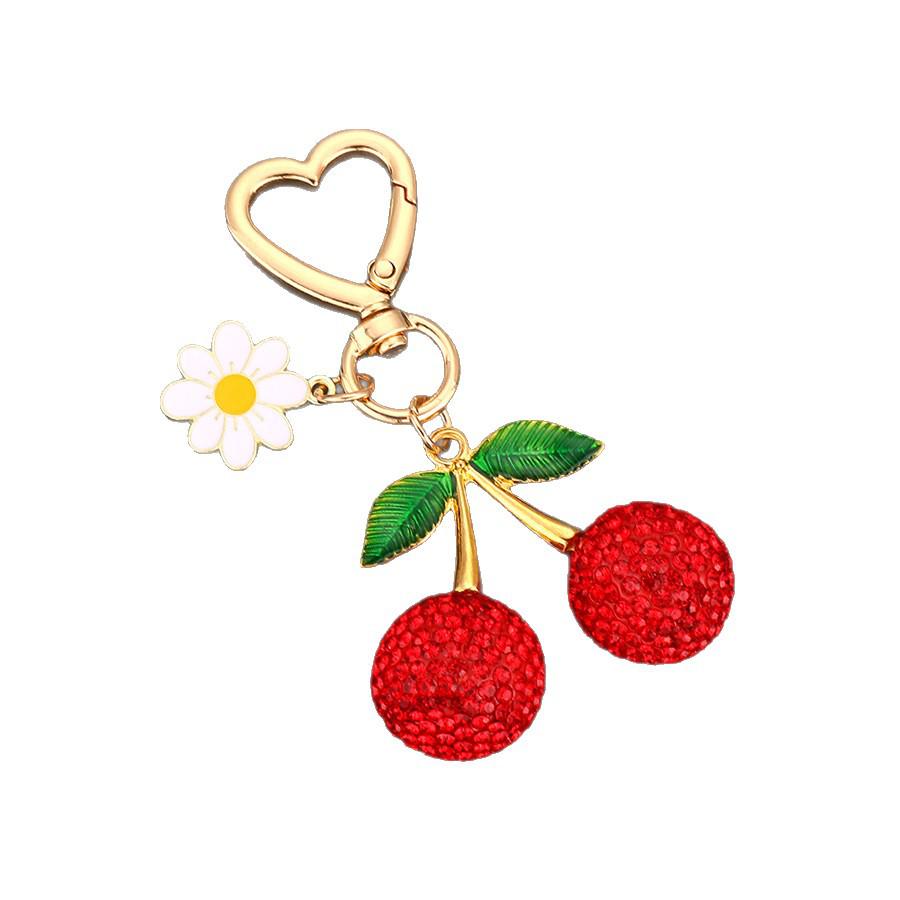 Creative Cherry & Lemon Rhinestone Keychain Pendant - Cute Fruit Metal Ring for Women s Bags синий