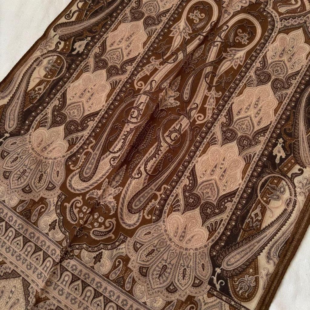 Used Tagged Etro Silk Blend Stole Paisley Brown Tones Italy