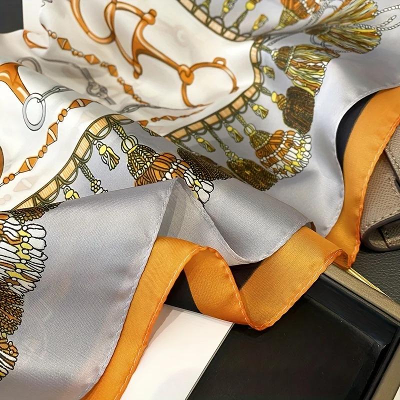 New Chain Tassel Print Square Scarf Luxury Brand Thin Breathable Neck Scarf Boho Style Sunscreen Headscarf For Women