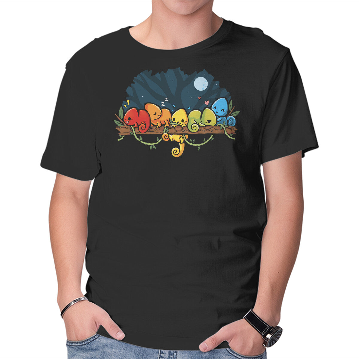 Unisex Crew Neck T-Shirt Chameleon Rainbow Graphic Short Sleeve Casual Tee L