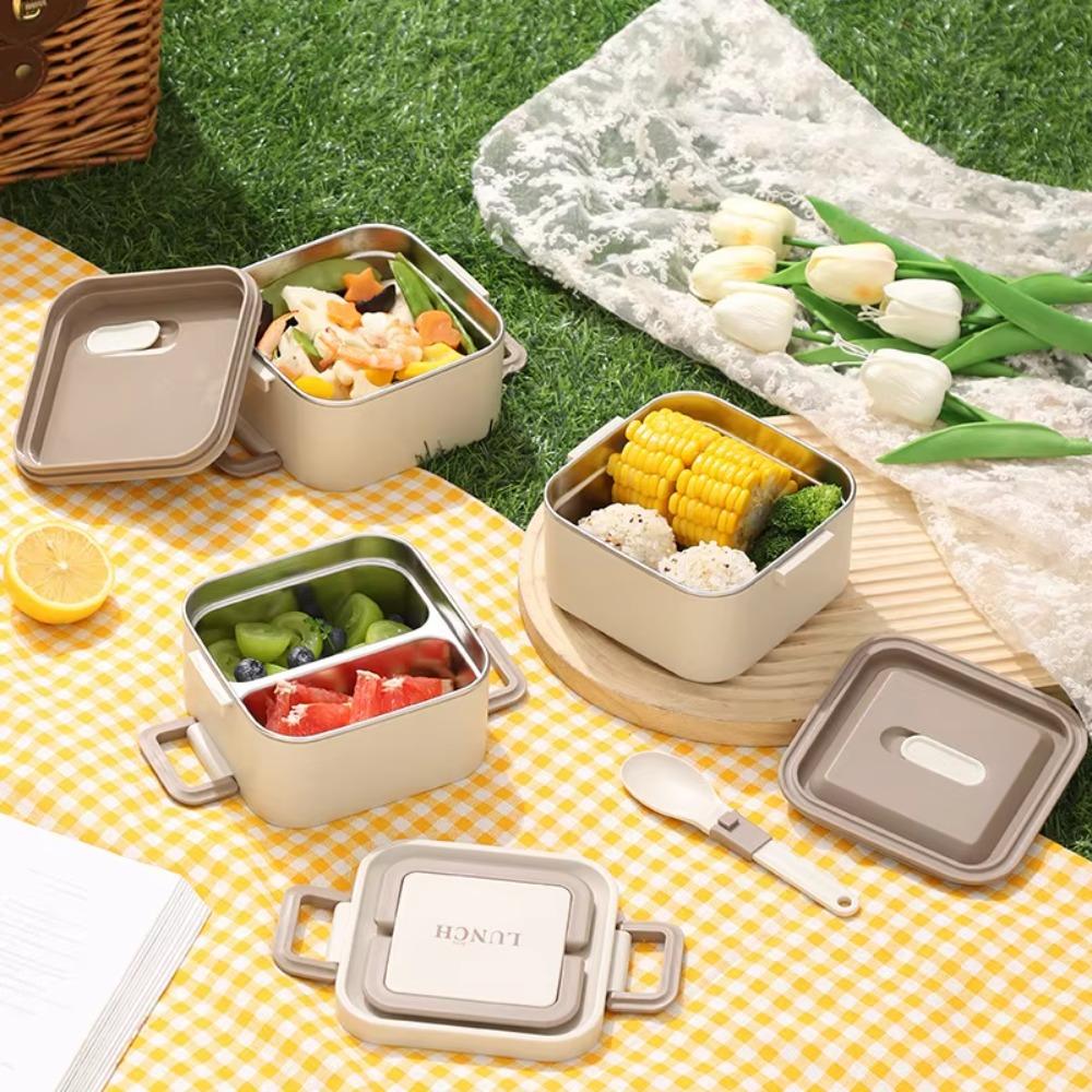 Leakproof Square Lunch Box with Spoon Food Storage Box Portable Lunch Container  Office