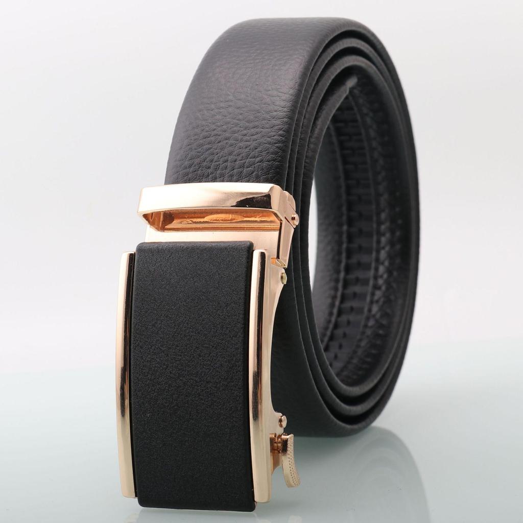 Men's Genuine Leather Belt with Frosted Automatic Buckle - Stylish Alloy Design