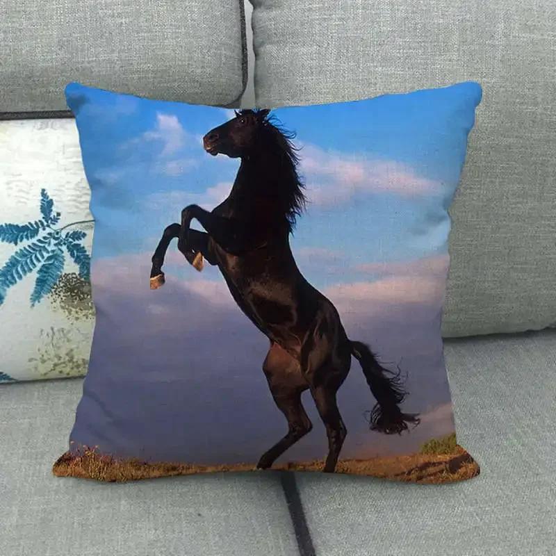 Horse Print Cushion Covers Home Decoration Animal Pillow Cases  Sofa Seat Chair Throw Pillows Linen Pillowslip Car Accessories