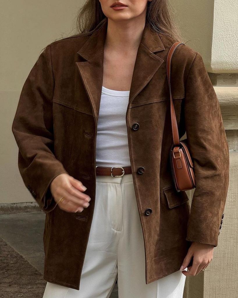 European and American Women's Imitation Suede Suit Jacket Autumn and Winter Retro Casual Jacket Women's Loose Korean Version