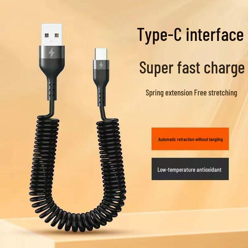 6A Ultra-Fast Charging Retractable Type-C Cable for Apple & Huawei - Car & Motorcycle Compatible