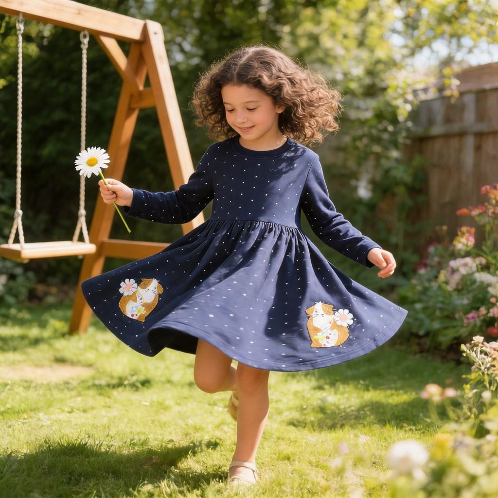 Girls Cotton Princess Dress With Cartoon Elements For Daily Wear