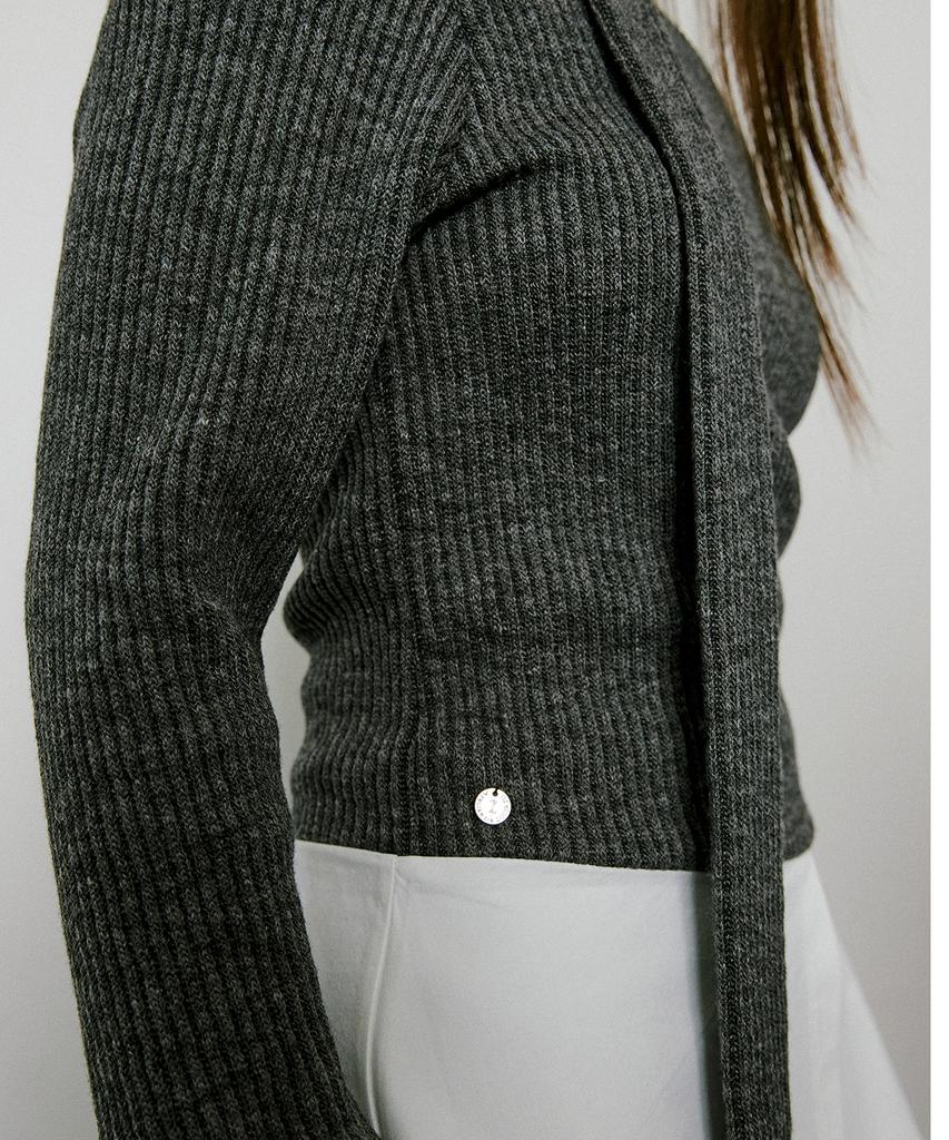 LUCIR ZU Layered Shirt Off Shoulder Top (Charcoal)