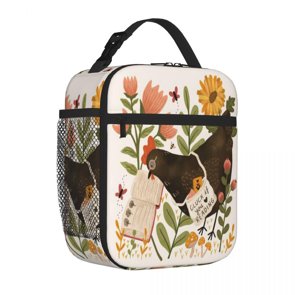 Bestselling Chicken Reading A Book Animal Print Carry Lunch Bag Office Lunch Meal Bag One Size