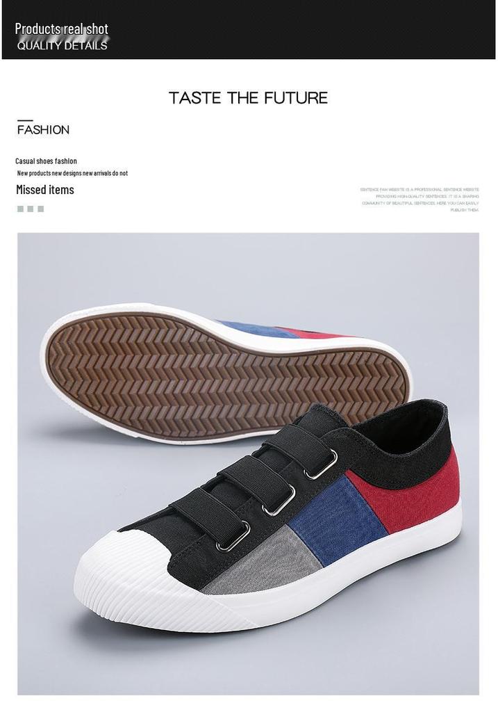 Spring Men's Slip-On Canvas Shoes: Korean Style Color Block, Breathable Casual Low-Top Skate Shoes