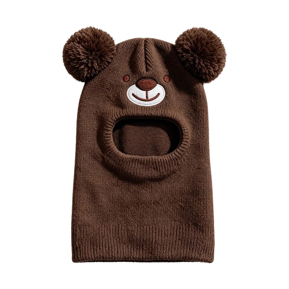 Cartoon Bear Kids Winter Hat Double Pom Poms Bear Headscarves  Winter Wear