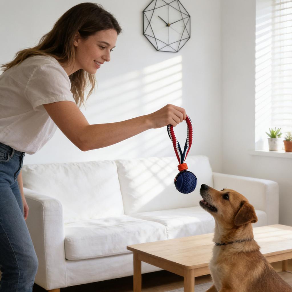 Interaktives Hundespielzeug – Rollender Ball mit Seil, Bewegungsaktiviertes Spiel, Wiederaufladbar, Ideal zur Langeweilebekämpfung für alle Hundegrößen