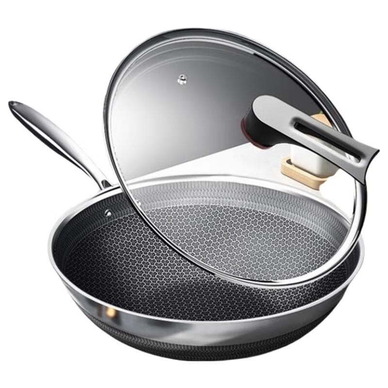 KOBACH 316L Stainless Steel Double Honeycomb Flat Bottom Wok