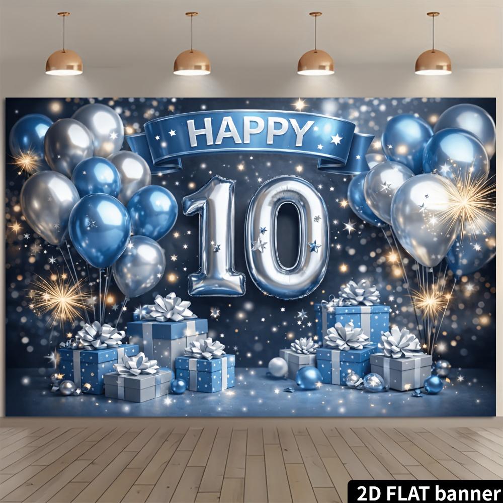 2D 10th Anniversary Celebration Banner Background - Blue and Silver Theme 10th Anniversary Celebration Background Polyester