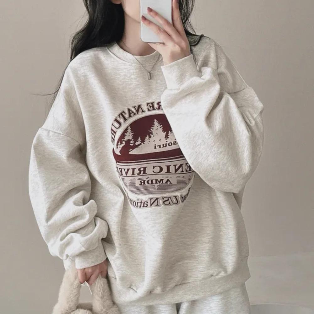 Women's Crew Neck Long Sleeve Sweatshirt Loose Fit Casual Vintage Graphic Print Pullover Daily Fashion Top