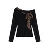 Autumn Black Leopard Print Off-Shoulder Top for Women - Chic, Sweet, and Stylish