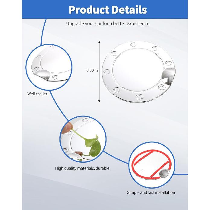 Fit For 2015- Ford F-150 Fuel Gas Filler Tank Door Cap Cover, Gas Tank Cap Fuel Filler Door Cover Trim Exterior Accessories,Chrome
