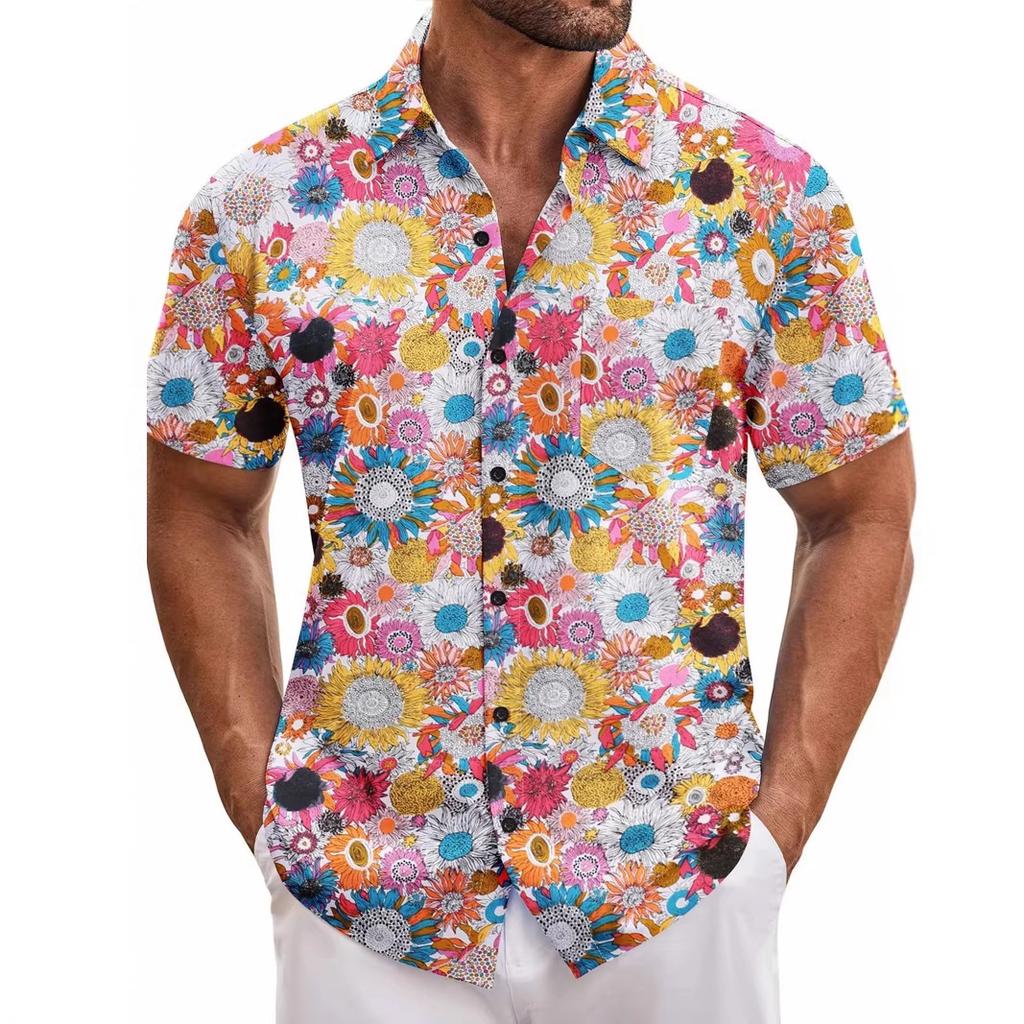 Floral print short-sleeve casual shirt, stylish and comfortable for daily wear.