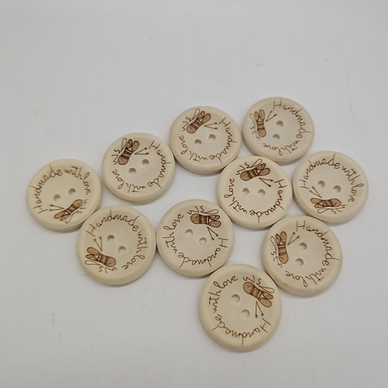 100 pezzi 15/20/25 mm intagliati fatti a mano con amore Bottoni in Legno Dorso Piatto 2 Fori Bottone di Legno Strumenti per Cucire Fai da Te Scrapbooking Artigianato