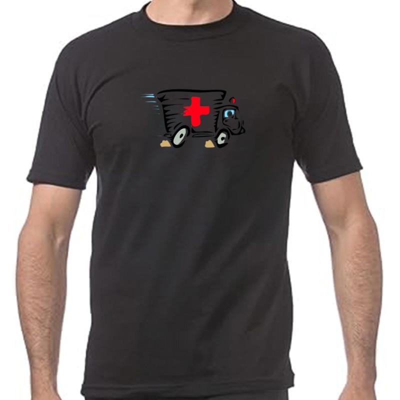 Popular Ambulance Van Cartoon Art Design Men Tops Tees T-shirt 100% Cotton Funny Simple Style Clothing
