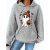 Women'S Halloween Ghost & Pumpkin Print Hoodie,Casual Knit Polyester Sweatshirt with Kangaroo Pocket,Long Sleeve Drawstring Hooded Top for Fall/Winter