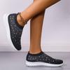 Women's Slip-On Crystal Sneakers Breathable Mesh Plus Size Casual Flats Women Comfort Soft Sole Running Walking Shoes