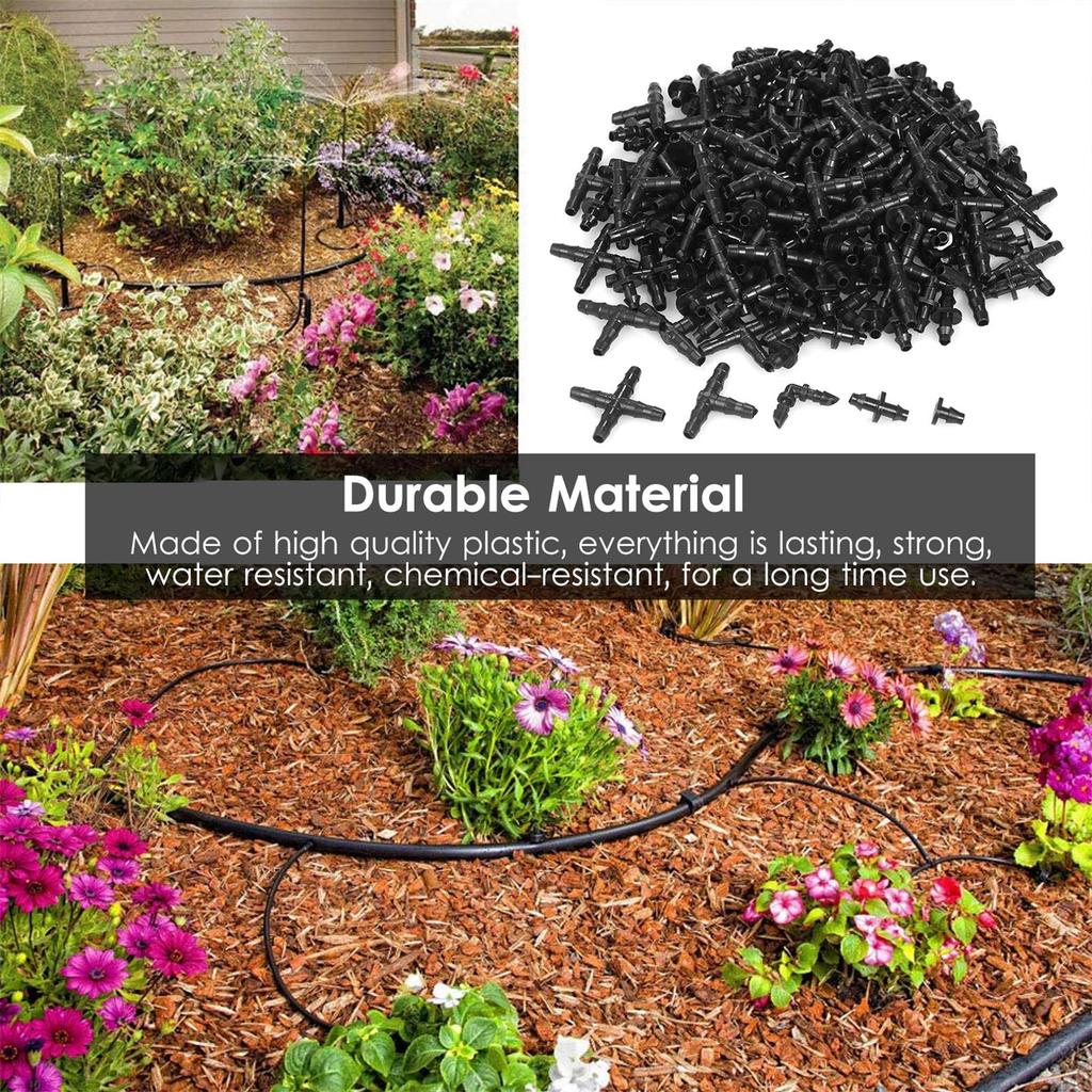 250 Pieces Irrigation Fitting Kit Drip Irrigation Barbed Connectors Compatible with 1 4 Inch Water Hose Connectors for