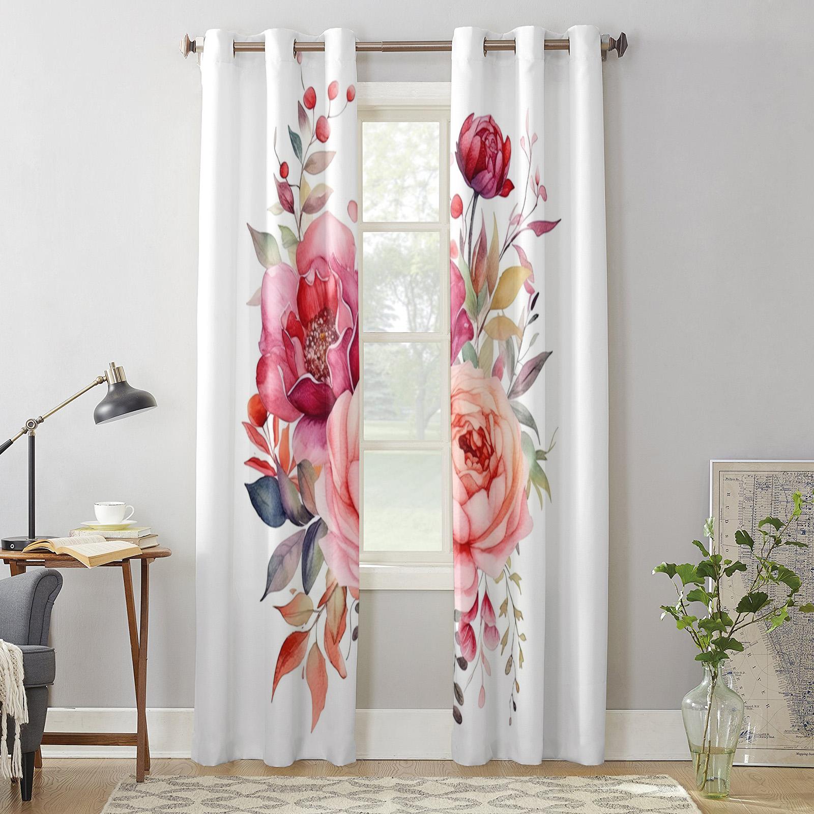 Шторы с цветком пиона и листьями для спальни — фото 5