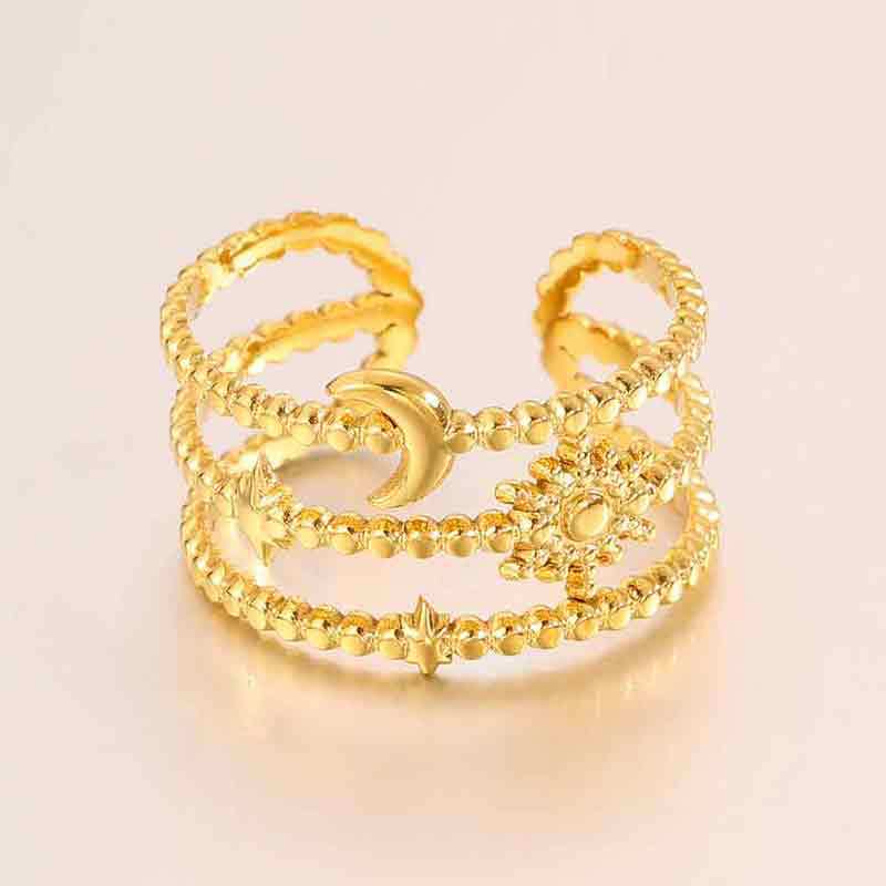 Popular Fashion Stainless Steel Heart-shaped Open Ring for Women, Light Luxury, Niche, High-end Style Finger Ring, 18K Gold Ring