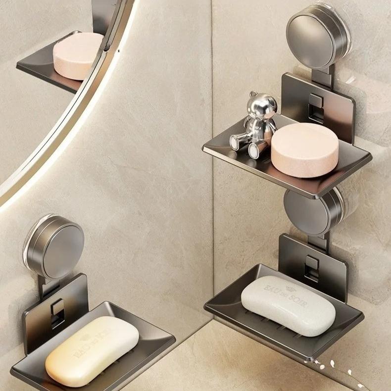 No-Drill Suction Cup Storage Rack Soap Storage Rack Toilet Drain Box Wall-mounted Bathroom Soap Storage Rack Household Soap Box