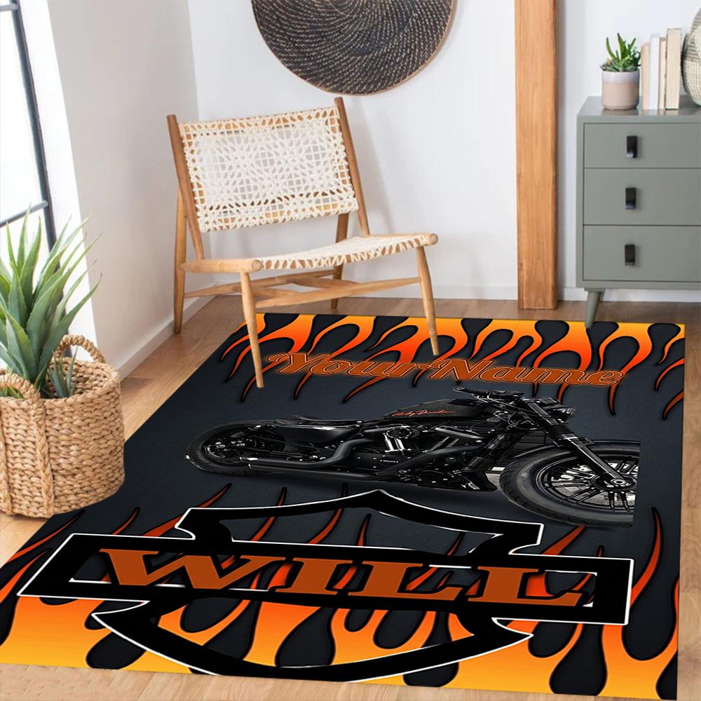 Harley-davidson Motorcycles Customized Name Floor Rug Office Rug Design for Dining Room Bedrooms Playrooms Decorate room Anti-slip Rug