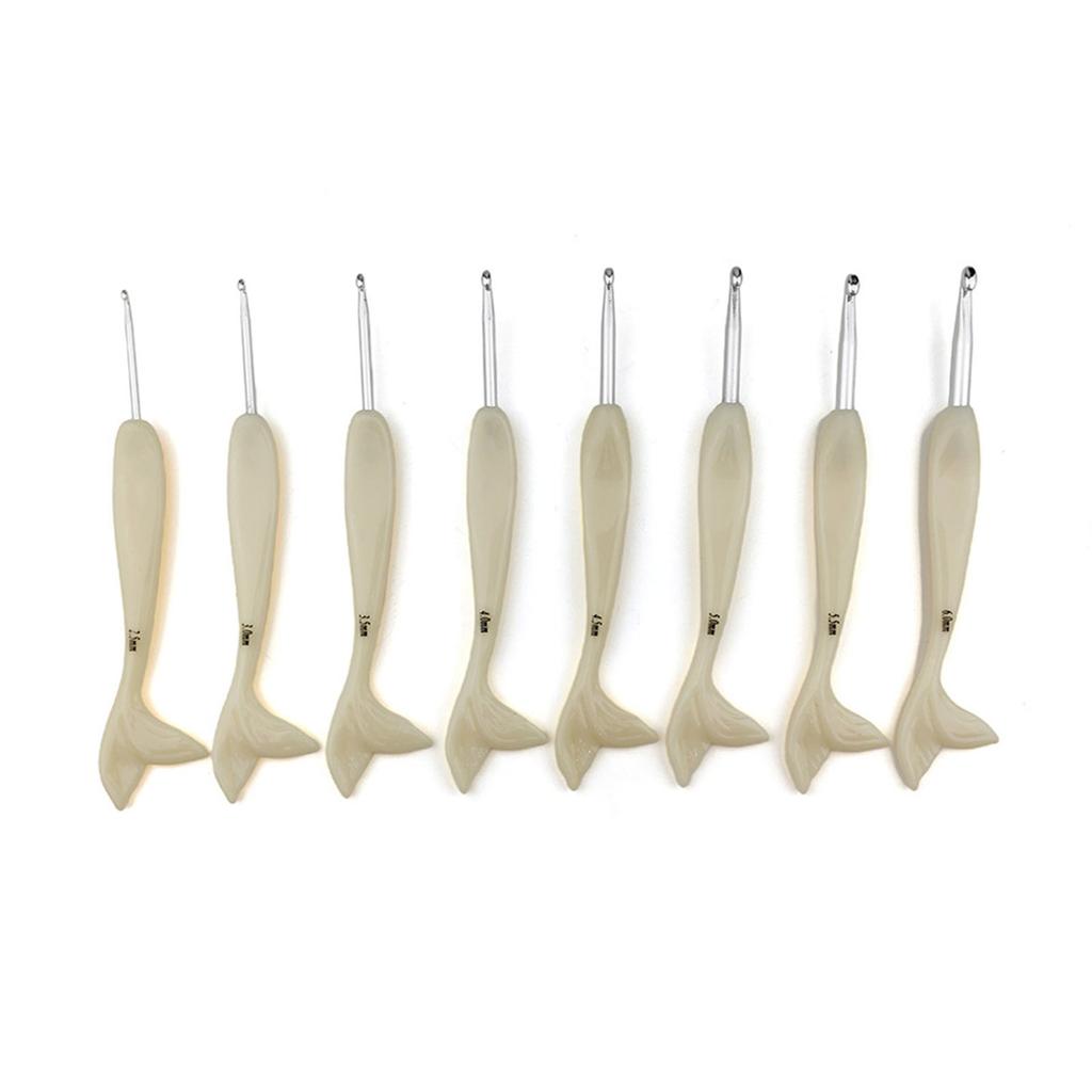 8Pcs Ergonomic Handle Crochet Hook 2.5mm-6.0mm Aluminum Crochet Hook With Resin Fish Tail Handle for Beginner Hobbyist