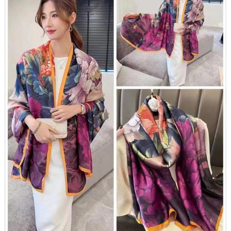 Stylish Korean Silk Scarf for Women - Versatile Brocade Scarf Shawl for Spring & Autumn.