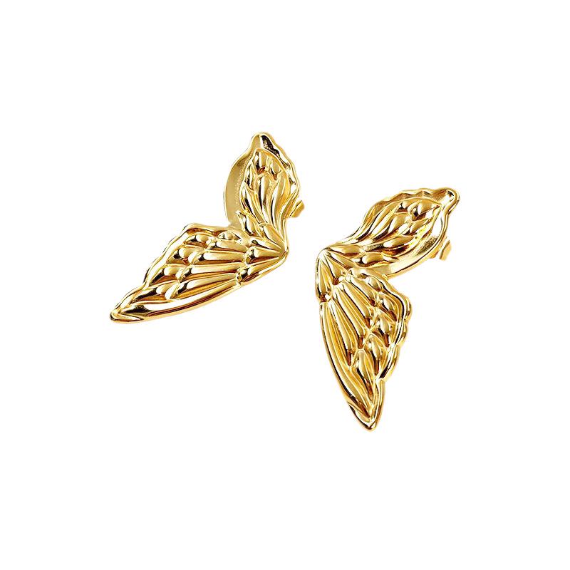 Gold Plated Titanium Steel Angel Wing Butterfly Earrings for Women - Elegant European & American Fashion