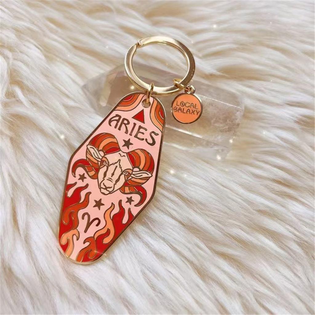 Chinese 12 Constellation Alloy Keychain Enamel Hanging Carabiner For Bag Decoration Birthday Gift Rustproof Metal Charm