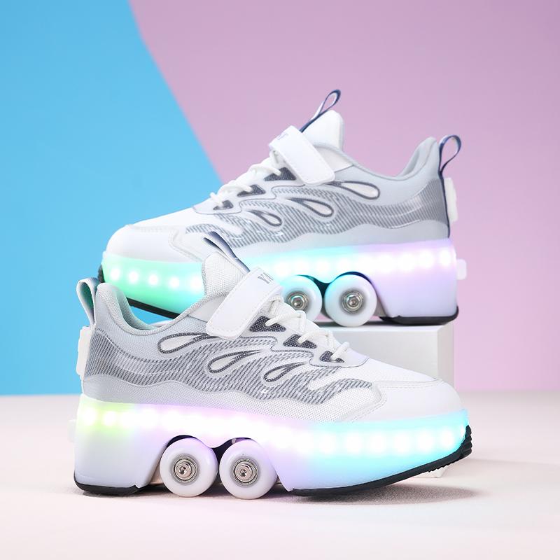 

Kids Roller Shoes 4-wheel Deformation Shoes Roller Skates Adult Can Connect Bluetooth Switch Luminous Skating Shoes 40 сірий
