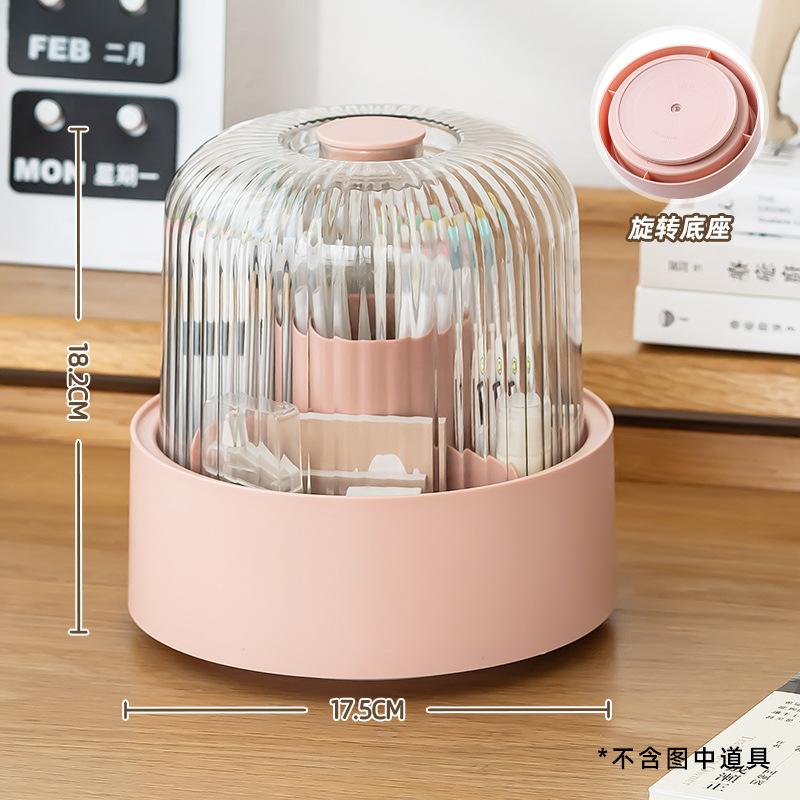 Light Luxury Rotating Belt Dustproof Plastic Pen Holder, Office Stationery Desktop Organizer Box