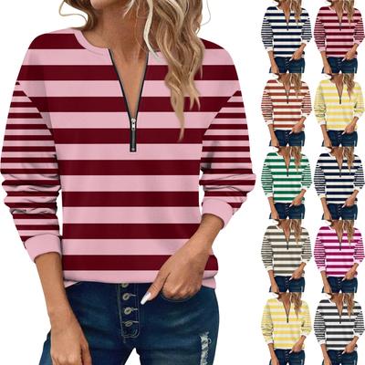 Women Casual Long Sleeve Basic Quarter Zipper Color Blocking Pullover Sweatshirts Casual Top Fall Clothes