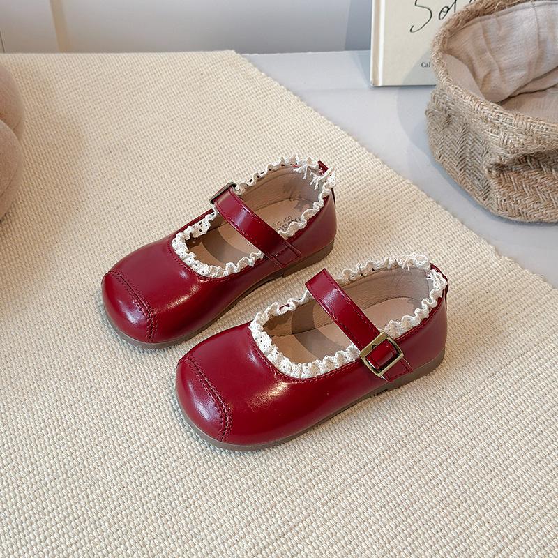 2026 Spring Children's Soft-Soled Leather Shoes - Baby Princess Lace Trim Shoes for Toddlers and Kids - Fashionable Flats
