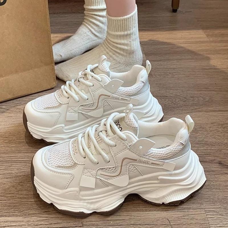 Fashion 2025 Spring New Women Shoes Non Slip Casual Shoes Breathable Mesh Comfortable Sneakers Lace-up Height Increase Vulcanized Shoes