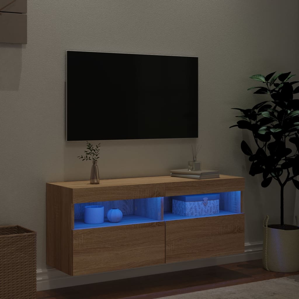 TV Wall Cabinet with LED Lights Sonoma Oak 100 x 30 x 40 cm