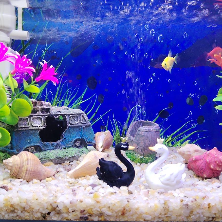 2pcs/set Resin Couples' Crown Swan Decor Set | Aquarium Landscape Ornament | Bonsai Decoration | Home Decor for Fish Tank & Tabletop Styling