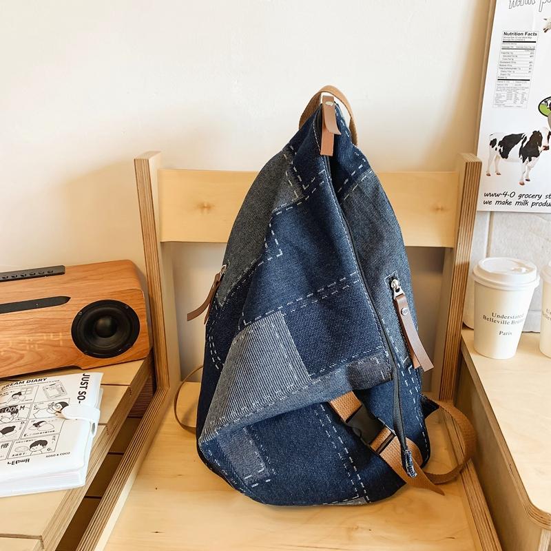 Denim Folding Backpack Patchwork Couple Backpack Student Backpack