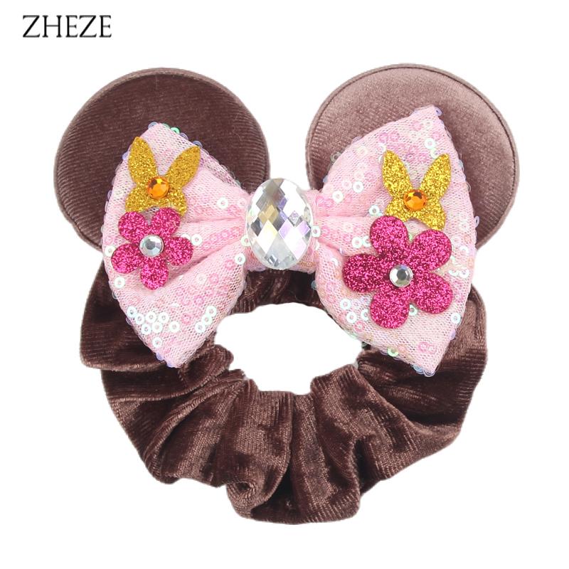 New Disney Mouse Ears Scrunchies Hairband Girl Ponytail Holder For Women Sequins Bows Headband  Women Trip DIY Accessories