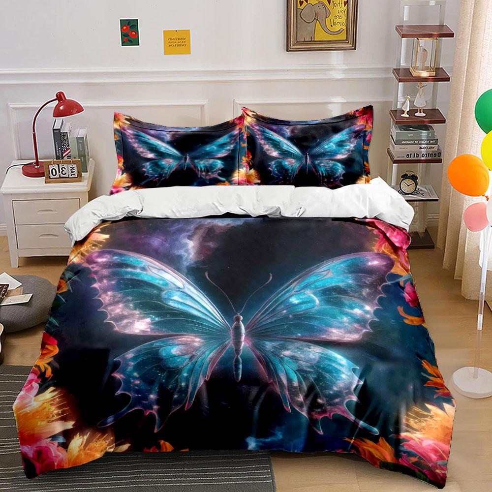 Butterfly Galaxy Art Decor Soft Skin-Friendly Bedding Set Includes 1 Duvet Cover And 2 Pillowcase Gift