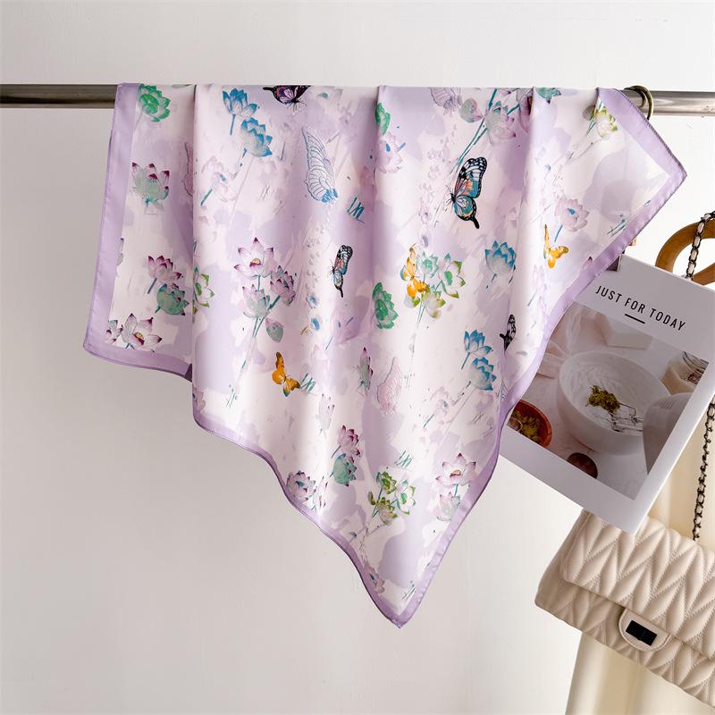 Letni Szal Jedwabny z Prostym Nadrukiem Szal Kwadratowy 70cm Modny Wszechstronny Szal Damski Profesjonalny Szal Jedwabny